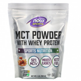 NOW Foods, Sports, MCT Powder с сывороточным протеином, соленая карамель, 1 фунт (454 г)