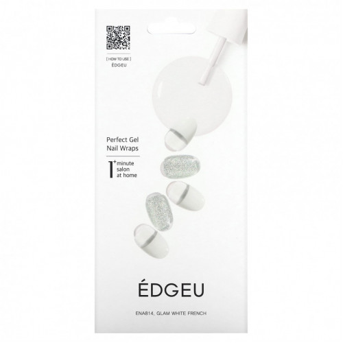 Edgeu, Perfect Gel Nail Wraps, ENT814, белый лак для ногтей, набор из 16 полосок