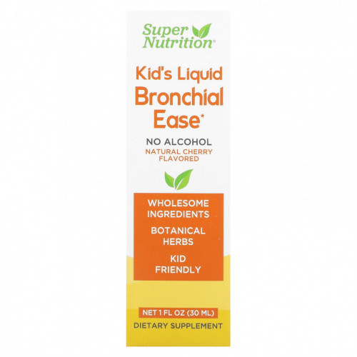 Super Nutrition, Kid's Liquid Bronchial Ease, без спирта, вишня, 30 мл (1 жидк. унция)