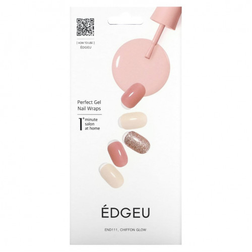 Edgeu, Гелевые обертывания для ногтей Perfect, END111, Chiffon Glow, набор из 16 полосок