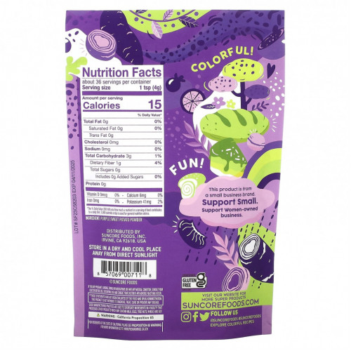 Suncore Foods, Purple Sweet Potato, суперцветный порошок, 142 г (5 унций)