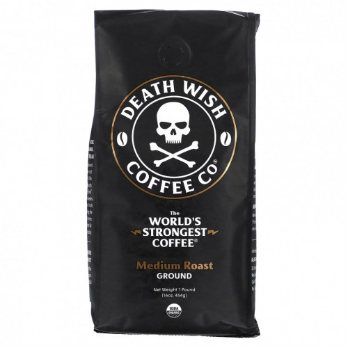 Death Wish Coffee, Самый крепкий в мире кофе, молотый, средней обжарки, 454 г (16 унций)