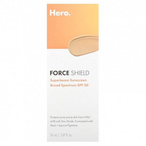 Hero Cosmetics, Force Shield, солнцезащитное средство Superbeam, SPF 30, 50 мл (1,69 жидк. Унции)