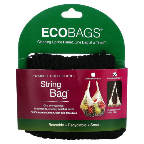 ECOBAGS, Коллекция для рынка, авоська, длинная ручка 22 дюйма, черный, 1 сумка