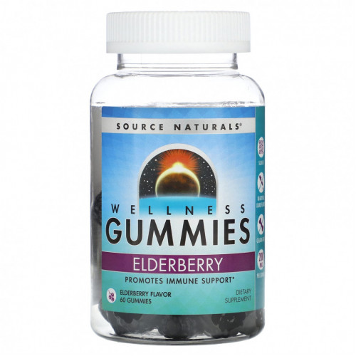 Source Naturals, Wellness Gummies, бузина, 60 жевательных таблеток