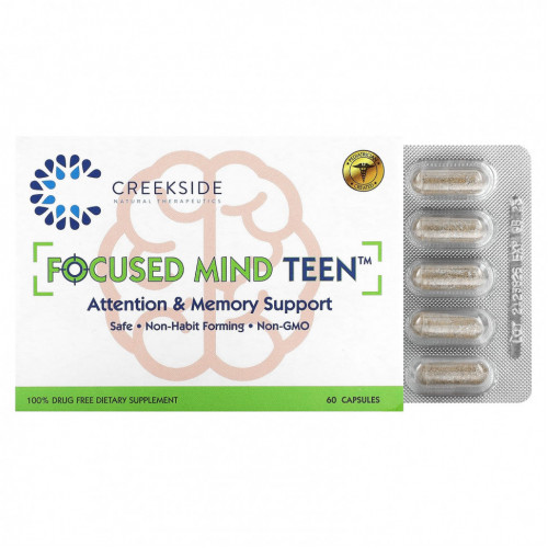 Creekside Natural Therapeutics, Focused Mind Teen, поддержка внимания и памяти, 60 капсул