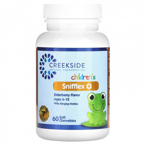 Creekside Natural Therapeutics, Snifflex Plus для детей с крапивой двудомной, для детей 6–12 лет, бузина, 60 мягких жевательных таблеток