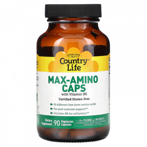 Country Life, Max-Amino Caps с витамином B6, 180 вегетарианских капсул