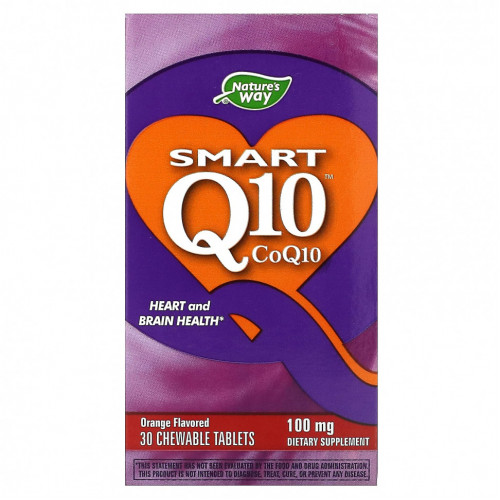 Nature's Way, Smart Q10, апельсин, 100 мг, 30 жевательных таблеток