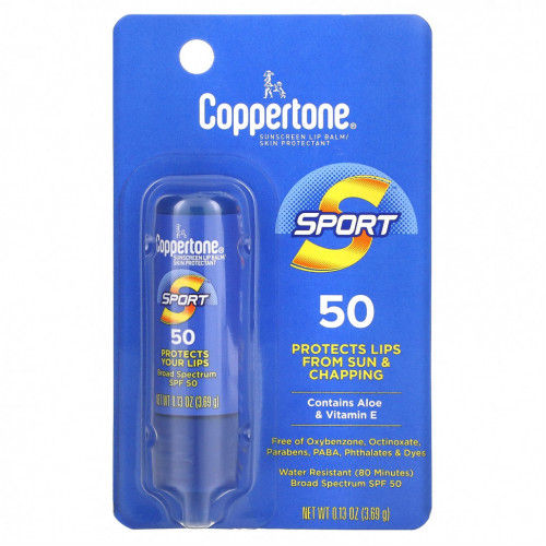 Coppertone, Sport, солнцезащитный бальзам для губ, SPF 50, 3,69 г (0,13 унции)