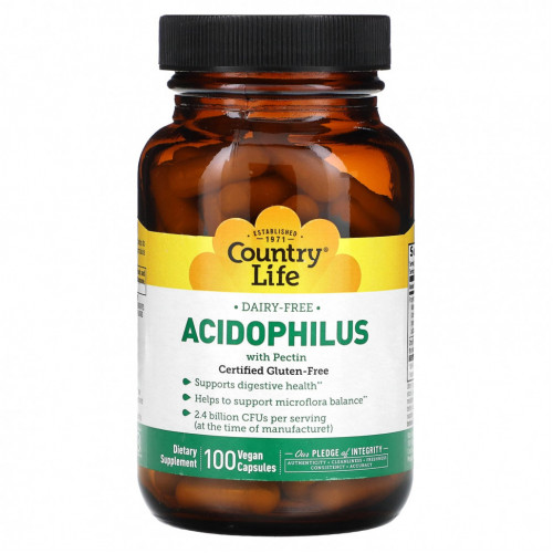 Country Life, Acidophilus с пектином, 100 веганских капсул