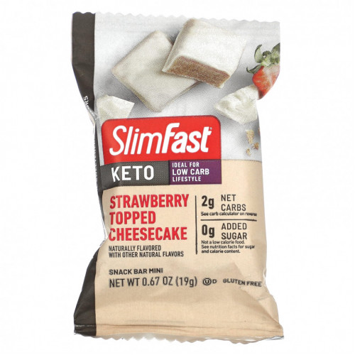 SlimFast, Keto Snack Bar Mini, чизкейк с клубникой, 12 пакетиков, 19 г (0,6 унции)