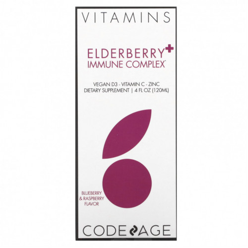 Codeage, Vitamins, бузина и иммунный комплекс, голубика и малина, 120 мл (4 жидк. Унции)