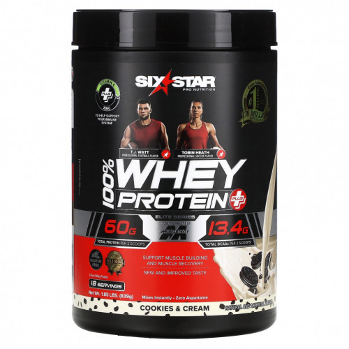 SIXSTAR, Elite Series, 100% Whey Protein Plus, Cookies & Cream, 1.85 lbs (839 g)