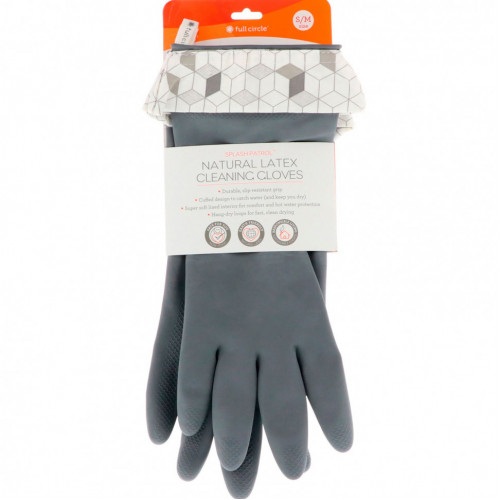 Full Circle, Splash Patrol, Natural Latex Cleaning Gloves, Grey, Size S/M