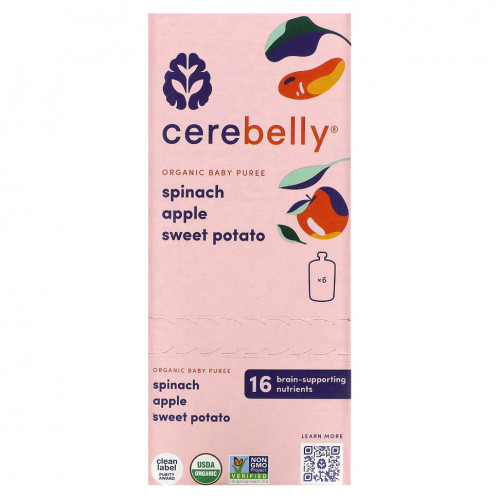 Cerebelly, Organic Baby Puree, Spinach, Apple, Sweet Potato, 6 Pouches, 4 oz (113 g) Each