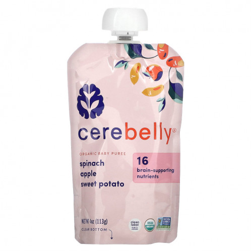 Cerebelly, Organic Baby Puree, Spinach, Apple, Sweet Potato, 6 Pouches, 4 oz (113 g) Each