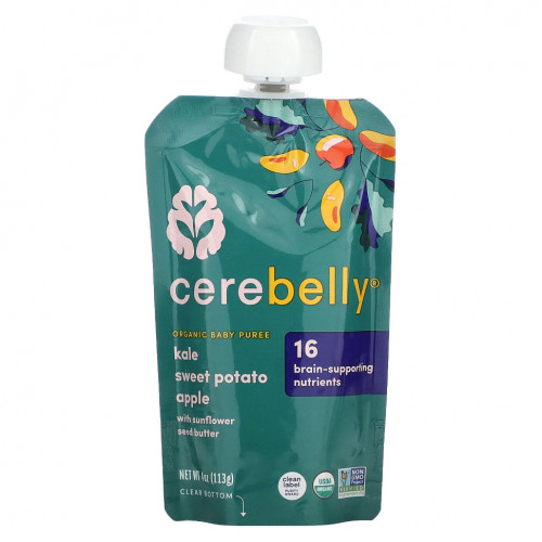 Cerebelly, Organic Baby Puree, Kale, Sweet Potato, Apple with Sunflower Seed Butter , 6 Pouches, 4 oz (113 g) Each