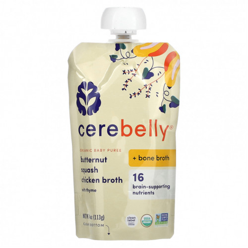 Cerebelly, Organic Baby Puree, Butternut, Squash, Chicken Broth with Thyme, 6 Pouches, 4 oz (113 g) Each