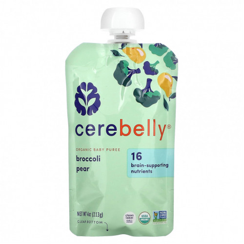 Cerebelly, Organic Baby Puree, Broccoli Pear, 6 Pouches, 4 oz (113 g) Each