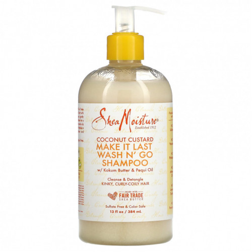 SheaMoisture, Make It Last Wash N 'Go, шампунь, кокосовый крем, с маслом кокум и маслом пекуи, 384 мл (13 жидк. Унций)