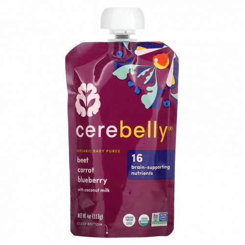 Cerebelly, Organic Baby Puree, Beet, Carrot, Blueberry With Coconut Milk, 6 Pouches, 4 oz (113 g) Each