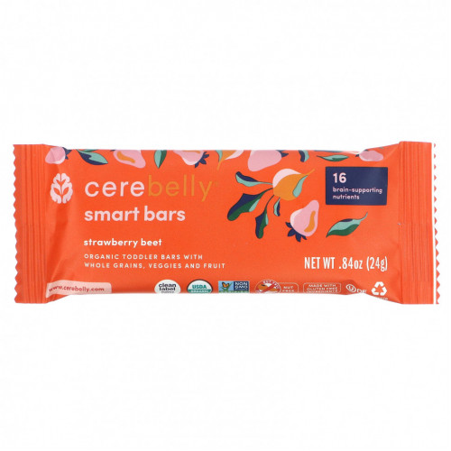 Cerebelly, Smart Bars, Organic Toddler Bars, Strawberry Beet, 5 Bars, 0.84 oz (24 g) Each