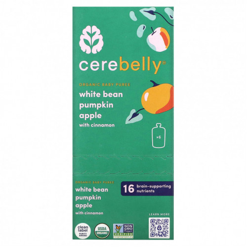 Cerebelly, Organic Baby Puree, White Bean, Pumpkin, Apple with Cinnamon, 6 Pouches, 4 oz (113 g) Each