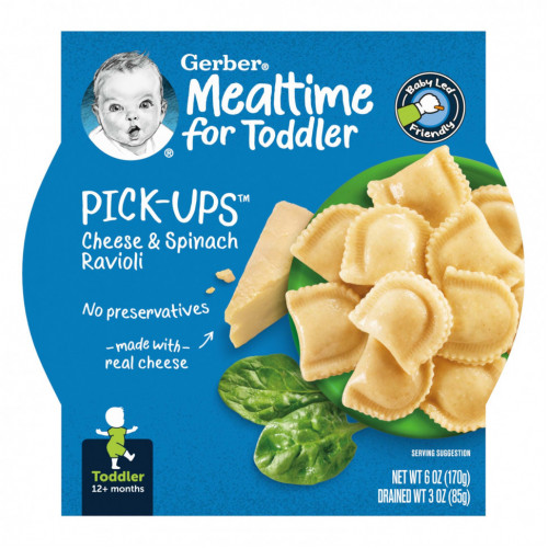 Gerber, Mealtime For Toddler, Pick-ups, для детей от 12 месяцев, равиоли со шпинатом и сыром, 170 г (6 унций)