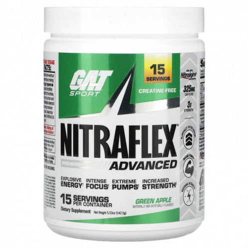 GAT, Sport, Nitraflex Advanced, зеленое яблоко, 142,5 г (5,03 унции)