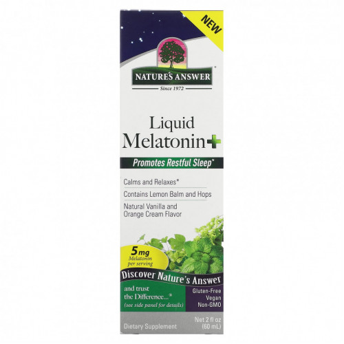 Nature's Answer, Liquid Melatonin +, крем с натуральной ванилью и апельсином, 5 мг, 60 мл (2 жидк. Унции)