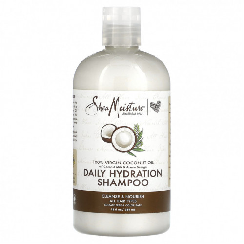 SheaMoisture, 100% кокосовое масло первого отжима, шампунь для ежедневного увлажнения, для всех типов волос, 384 мл (13 жидк. Унций)