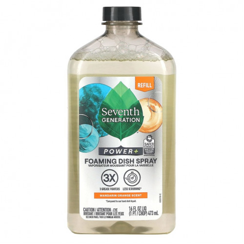 Seventh Generation, Power + Foaming Dish Spray, Refill, мандарин, 473 мл (16 жидк. Унций)