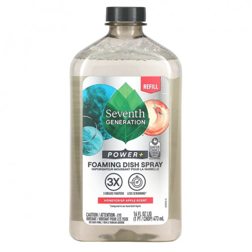 Seventh Generation, Power + Foaming Dish Spray, Refill, хрустящее яблоко, 473 мл (16 жидк. Унций)