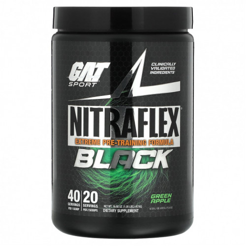 GAT, NITRAFLEX, черное, зеленое яблоко, 470 г (1,05 фунта)