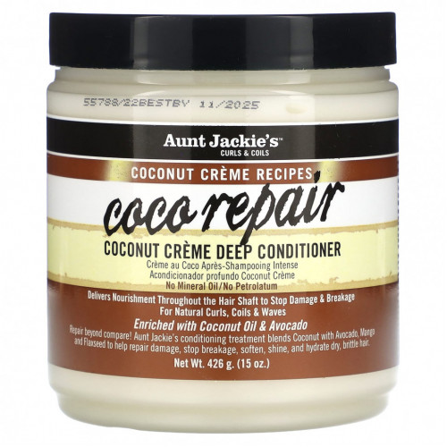 Aunt Jackie's Curls & Coils, Coco Repair, кондиционер для глубокого нанесения с кокосом, 426 г (15 унций)