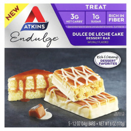 Atkins, Treat, Endulge, десертный батончик, торт Dulce De Leche, 5 батончиков по 34 г (1,2 унции)