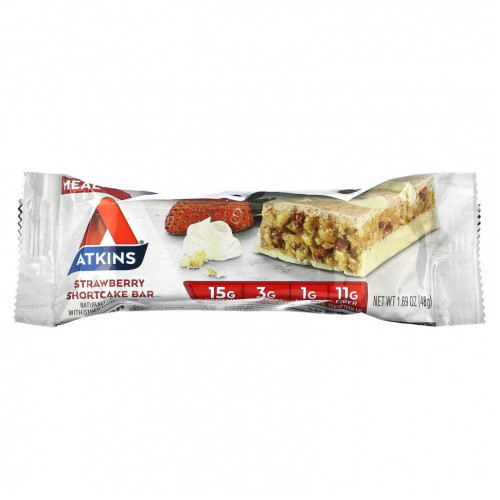 Atkins, Protein Meal Bar, батончик с клубничным пирожным, 5 батончиков, 48 г (1,69 унции)