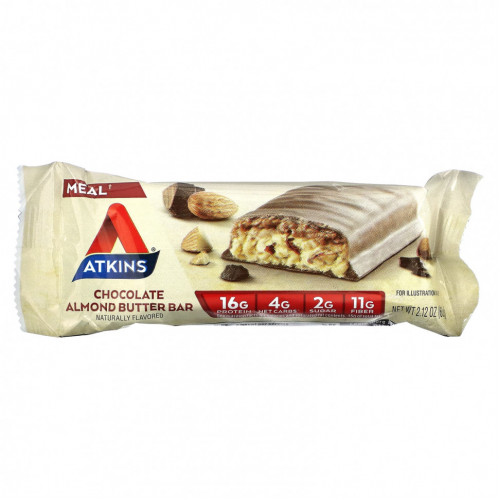 Atkins, Protein Meal Bar, батончик с шоколадным и миндальным маслом, 5 батончиков по 60 г (2,12 унции)