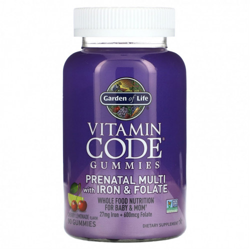 Garden of Life, Vitamin Code, жевательные таблетки для беременных, мультивитамины с железом и фолатом, вишневый лимонад, 90 жевательных таблеток