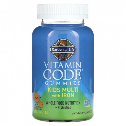 Garden of Life, Vitamin Code, жевательные таблетки для детей, мультивитамины с железом, апельсин, 90 жевательных таблеток