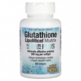 Natural Factors, Glutathione LipoMicel Matrix, 300 мг, 60 мягких таблеток