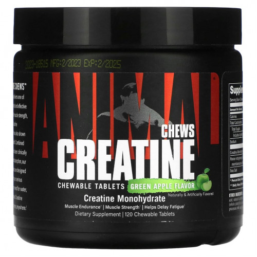 Animal, Creatine Chews, зеленое яблоко, 120 жевательных таблеток