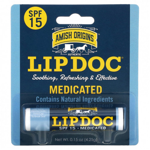 Amish Origins, Lip Doc, Medicated, SPF 15, 4,25 г (0,15 унции)