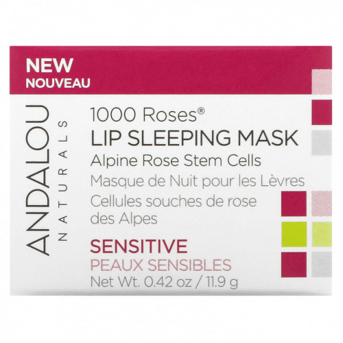 Andalou Naturals, 1000 Roses, спящая маска для губ, для чувствительной кожи, 11,9 г (0,42 унции)