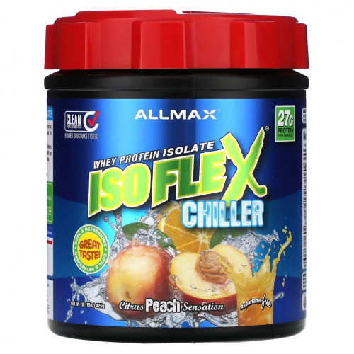 ALLMAX, Isoflex Chiller, изолят сывороточного протеина, цитрусовые и персиковые ощущения, 425 г (1 фунт)