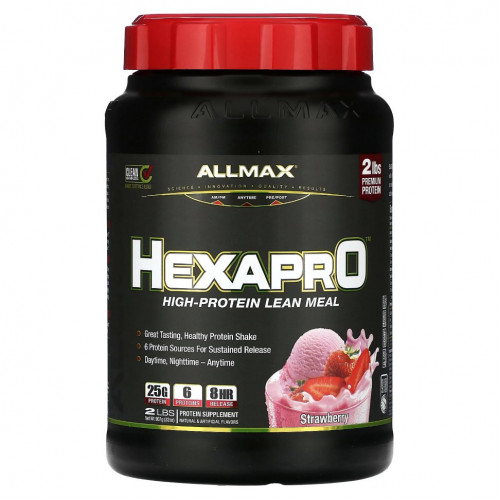 ALLMAX, Hexapro, постная еда с высоким содержанием белка, клубника, 907 г (2 фунта)