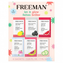 Freeman Beauty, Let it Glow, косметические маски для лица, разнообразная упаковка, 6 пакетиков по 7 мл (0,24 жидк. Унции)