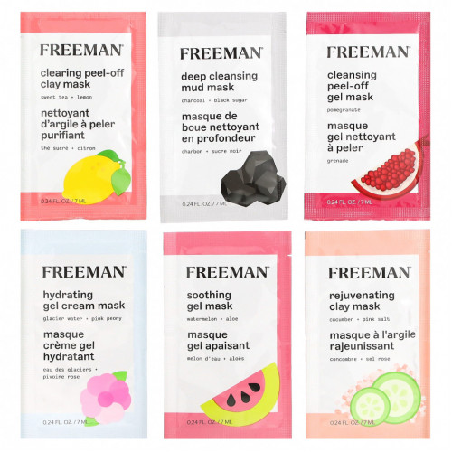 Freeman Beauty, Let it Glow, косметические маски для лица, разнообразная упаковка, 6 пакетиков по 7 мл (0,24 жидк. Унции)