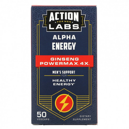 Action Labs, Alpha Energy, Ginseng Powermax 4x, поддержка для мужчин, 50 растительных капсул